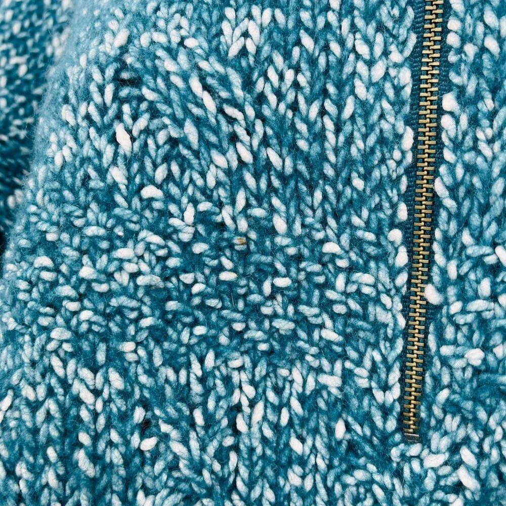 Soft Surroundings Women's Teal 1/4 Zip Aran Cable Knit Sweater Size M Wool Blend